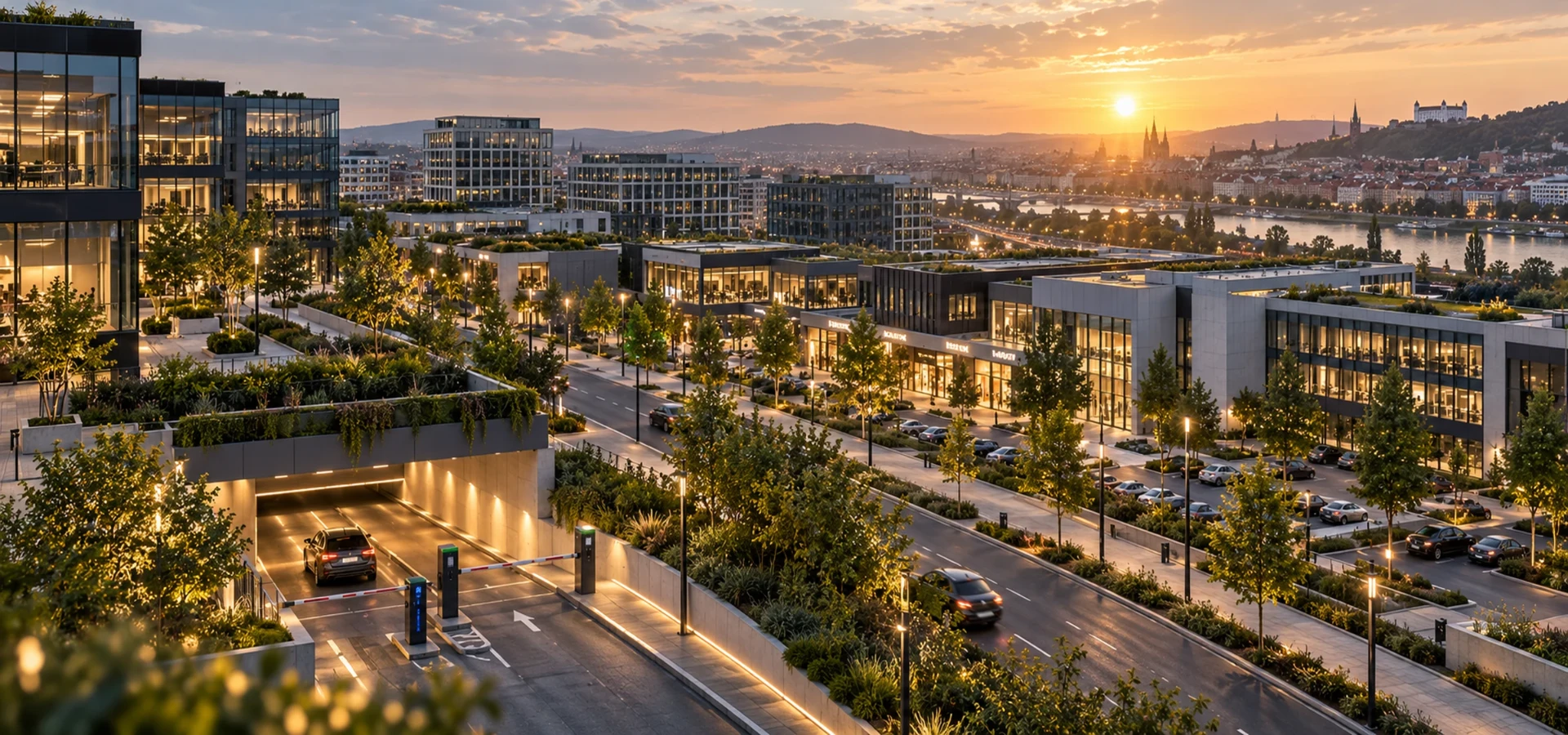 European mixed-use development with integrated parking infrastructure
